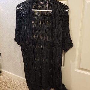 FYLO Black Crocheted Short Sleeve Tunic Cardigan
